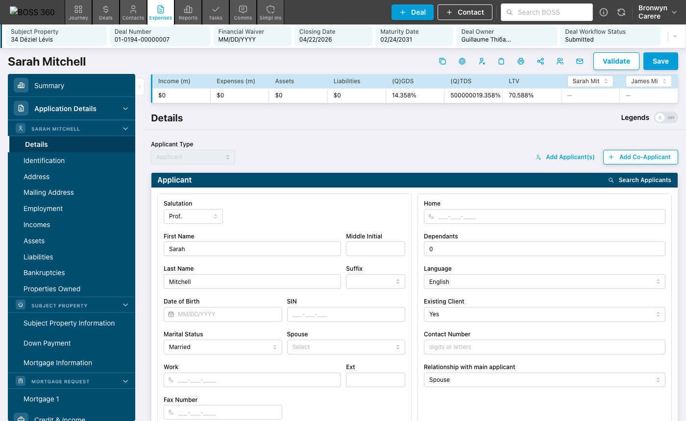 BOSS application — full view