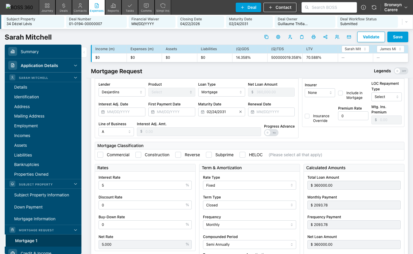 Mortgage request section
