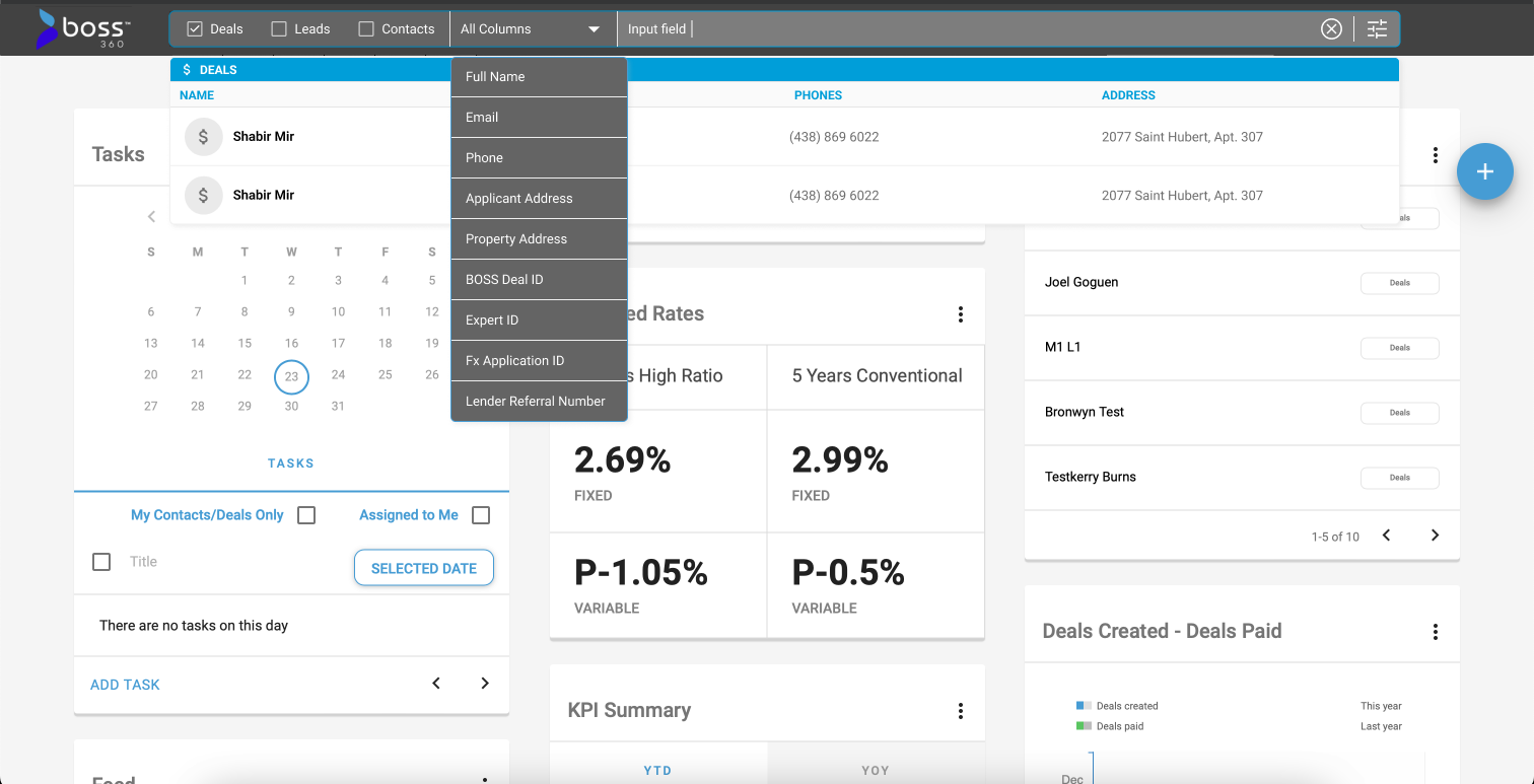 Column picker opened